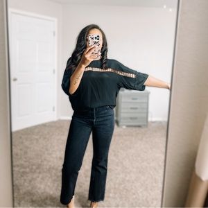 3.1 Phillip Lim Black Loose Fit Flow Blouse with flattering ladder cut out Sz 4